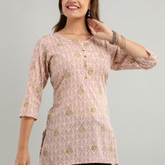 Women Mauve Cotton Printed Short Kurti
