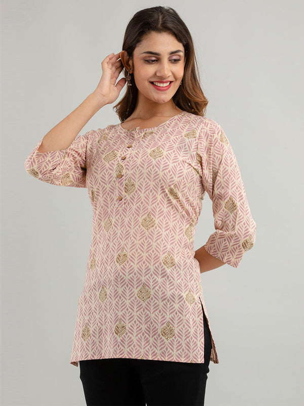Women Mauve Cotton Printed Short Kurti