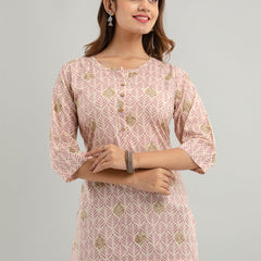 Women Mauve Cotton Printed Short Kurti