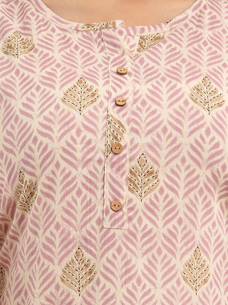 Women Mauve Cotton Printed Short Kurti