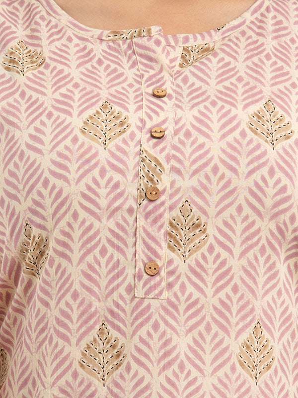 Women Mauve Cotton Printed Short Kurti