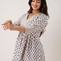 Women Collared Pattern Printed Flared Kurti