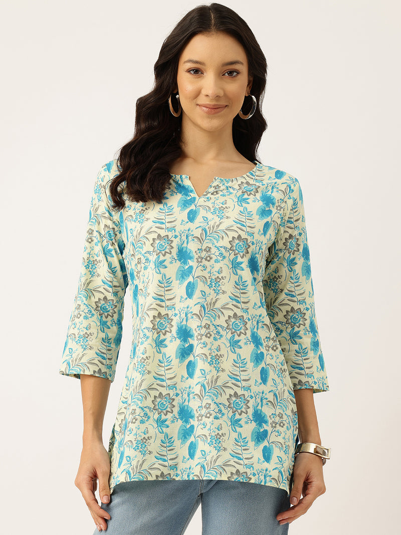 3/4 Sleeve Round Neck Vcut top Off-White Colour