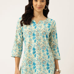 3/4 Sleeve Round Neck Vcut top Off-White Colour