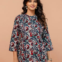 Elegant Mandarin Collar Printed Tunic – Stylish & Comfortable, Sizes