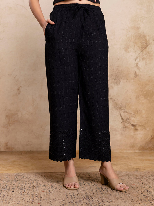 Graceful Rayon Embroidered Palazzos with Elegant Wide-Leg Fit