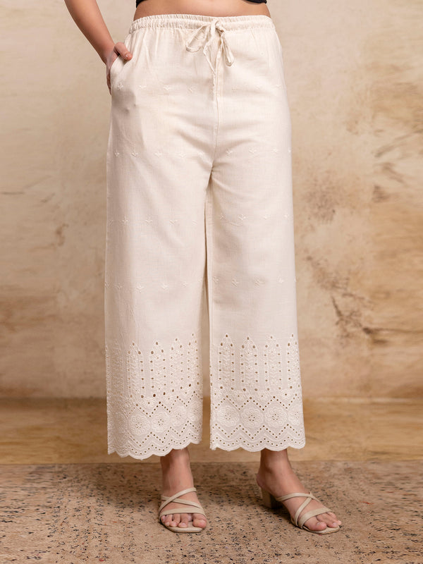 Women’s Cotton Embroidered Wide-Leg Palazzos | Soft, Breathable & Elegant