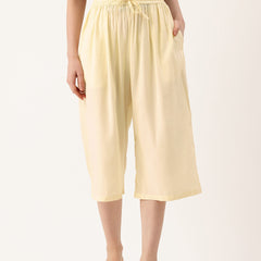 Women's Culottes | Calf-Length Pants with Double Pockets & Elastic Waistband