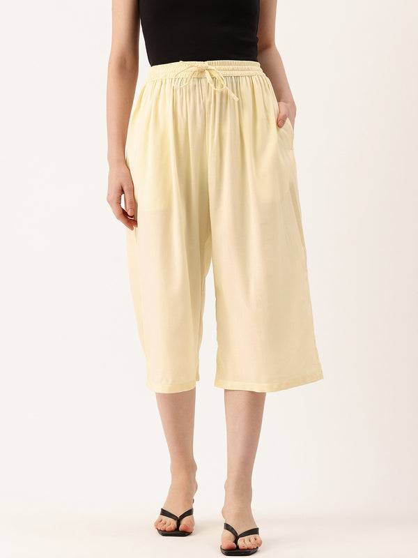 Women's Culottes | Calf-Length Pants with Double Pockets & Elastic Waistband