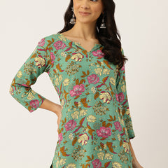 3/4 Sleeve Round Neck Vcut top Green2 Colour