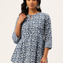 Inner Yoke Short Kurti for Women - Button Detail & 3/4 Sleeves
