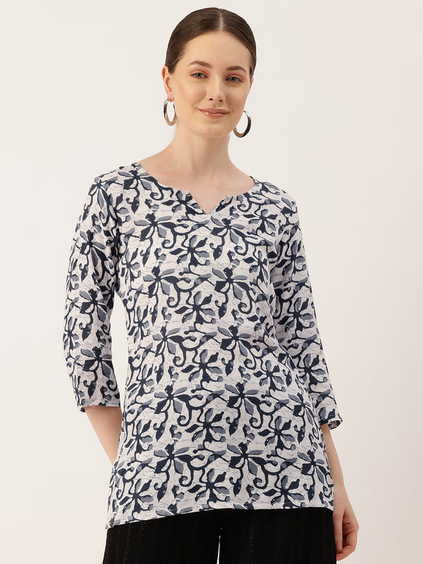 3/4 Sleeve Round Neck Vcut top Grey Colour