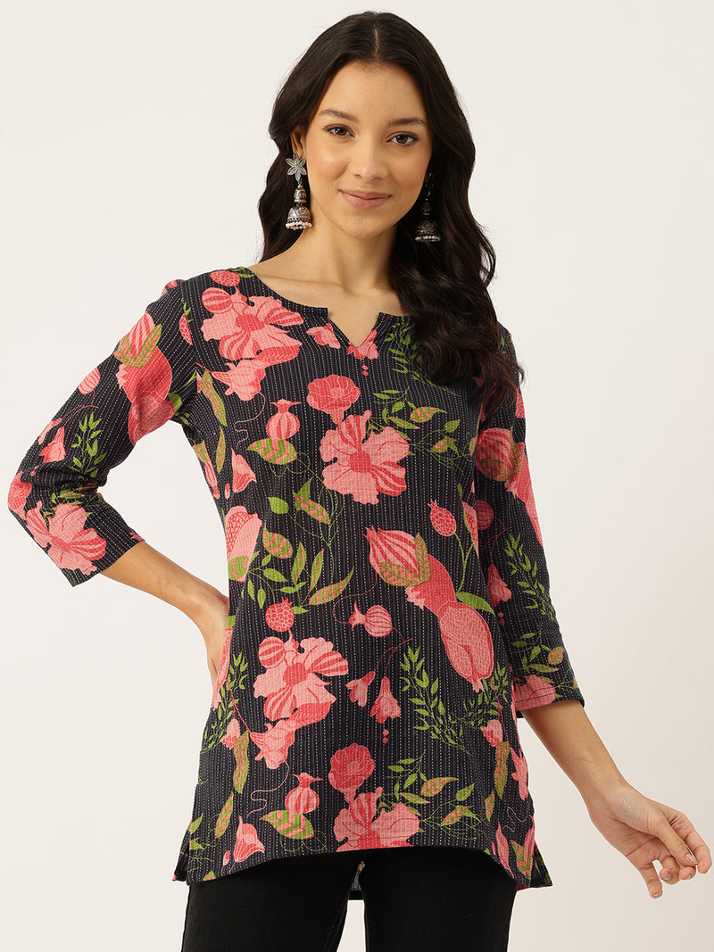 3/4 Sleeve Round Neck Vcut top Black2 Colour