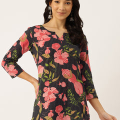 3/4 Sleeve Round Neck Vcut top Black2 Colour