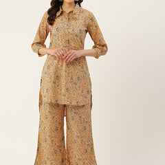 Multicolor Elegant Collared Co-Ord Set with Frill Detail & Elasticated Pants