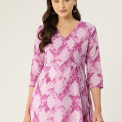 Floral Print Angrakha 3\4 Sleeves Flared Kurti