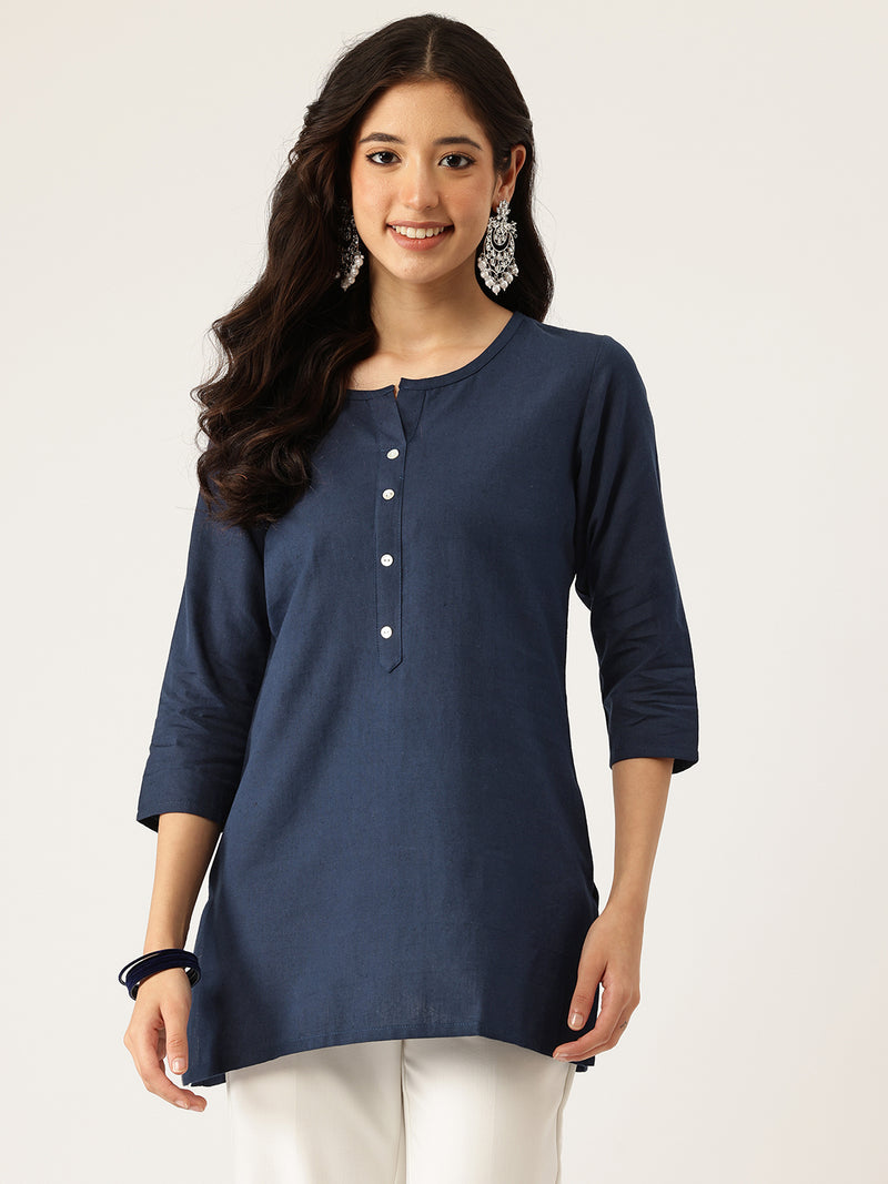 Elegant Short Kurti for Women –Button Detailing & 3/4 Sleeves | Round Neck |