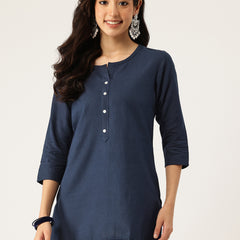 Elegant Short Kurti for Women –Button Detailing & 3/4 Sleeves | Round Neck |