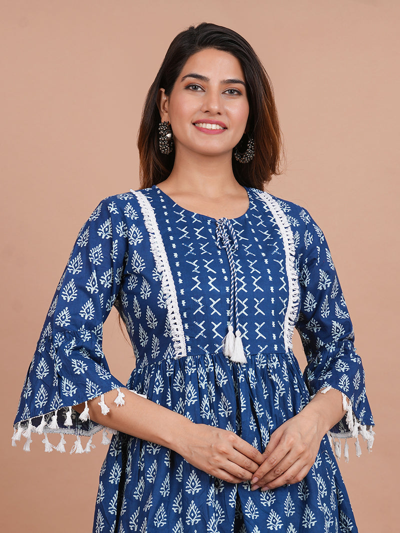 Floral Cotton Flared Dress (S–XXL | 3/4 Sleeves) – Breezy Comfort with Feminine Flow