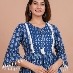 Floral Cotton Flared Dress (S–XXL | 3/4 Sleeves) – Breezy Comfort with Feminine Flow