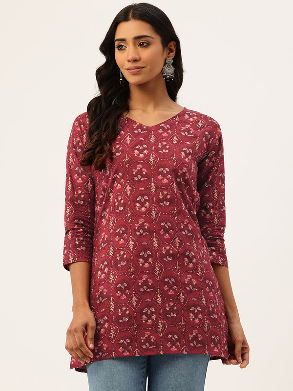 V-Neck 3/4 Sleeve Short Kurti for Women - Tailored Fit & Chic Design