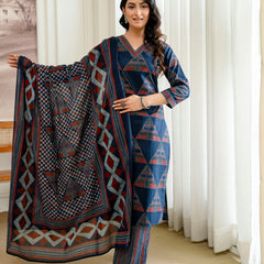 Bordered V-Neck 3-Piece Kurta Set with Ankle-Length Pants & Full-Length Dupatta (M–XXL)