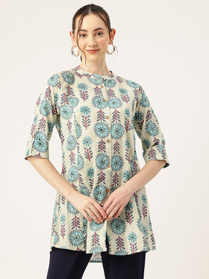 Printed Mandarin Collar top – Casual & Chic