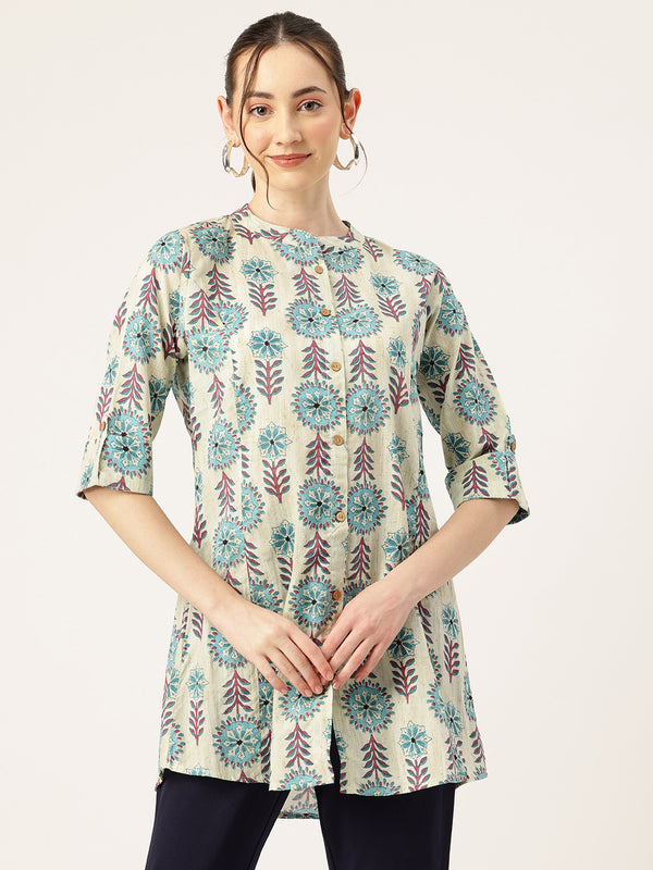 Printed Mandarin Collar top – Casual & Chic