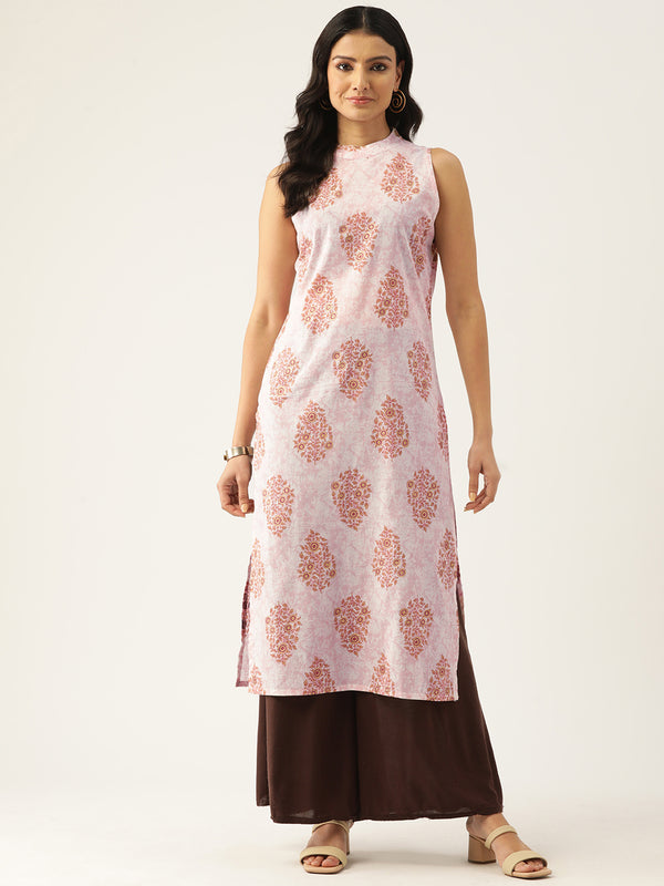 Women’s Pure Cotton Angrakha Kurti with Floral Print | 3/4 Sleeves | Adjustable Side Tie | Sizes S–XXL