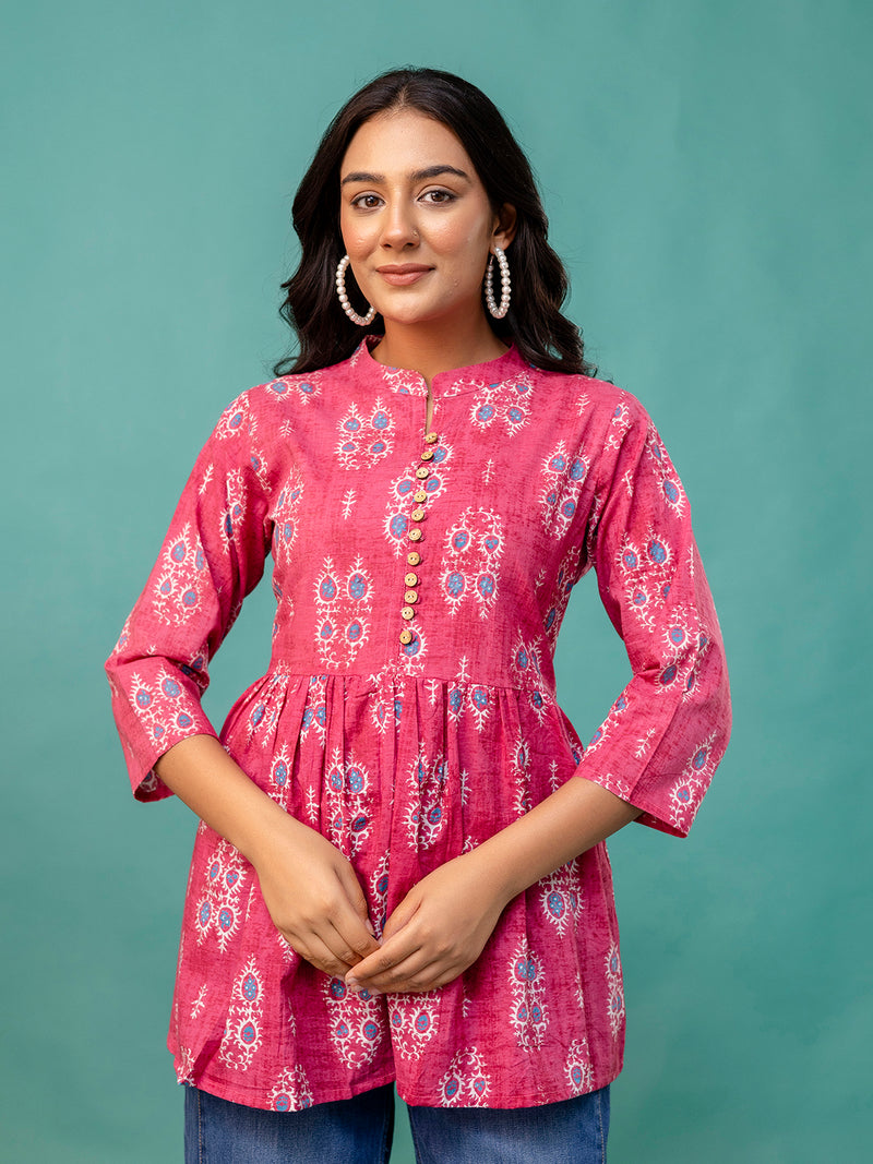 Top – Mandarin Collar, 3/4 Sleeves, Flattering Fit (Sizes S–XXL)