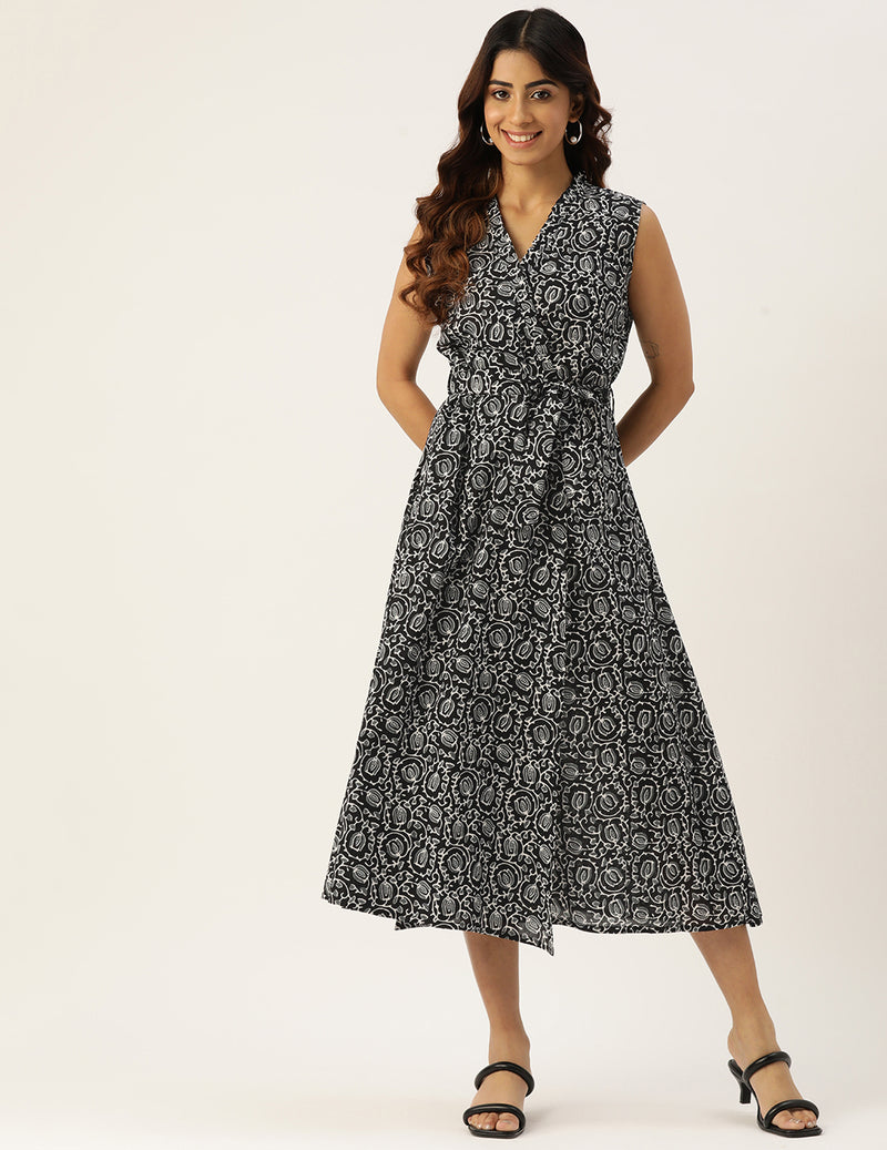 Floral Wrap Angrakha Dress – Lightweight Sleeveless Cotton Perfection