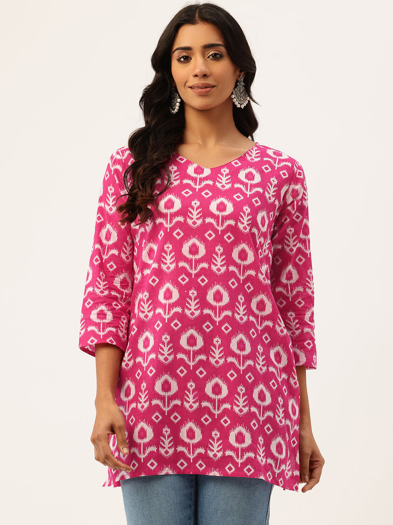 V-Neck 3/4 Sleeve Short Kurti for Women - Tailored Fit & Chic Design