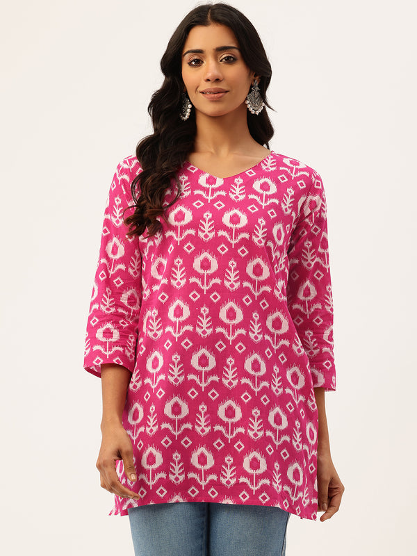 V-Neck 3/4 Sleeve Short Kurti for Women - Tailored Fit & Chic Design