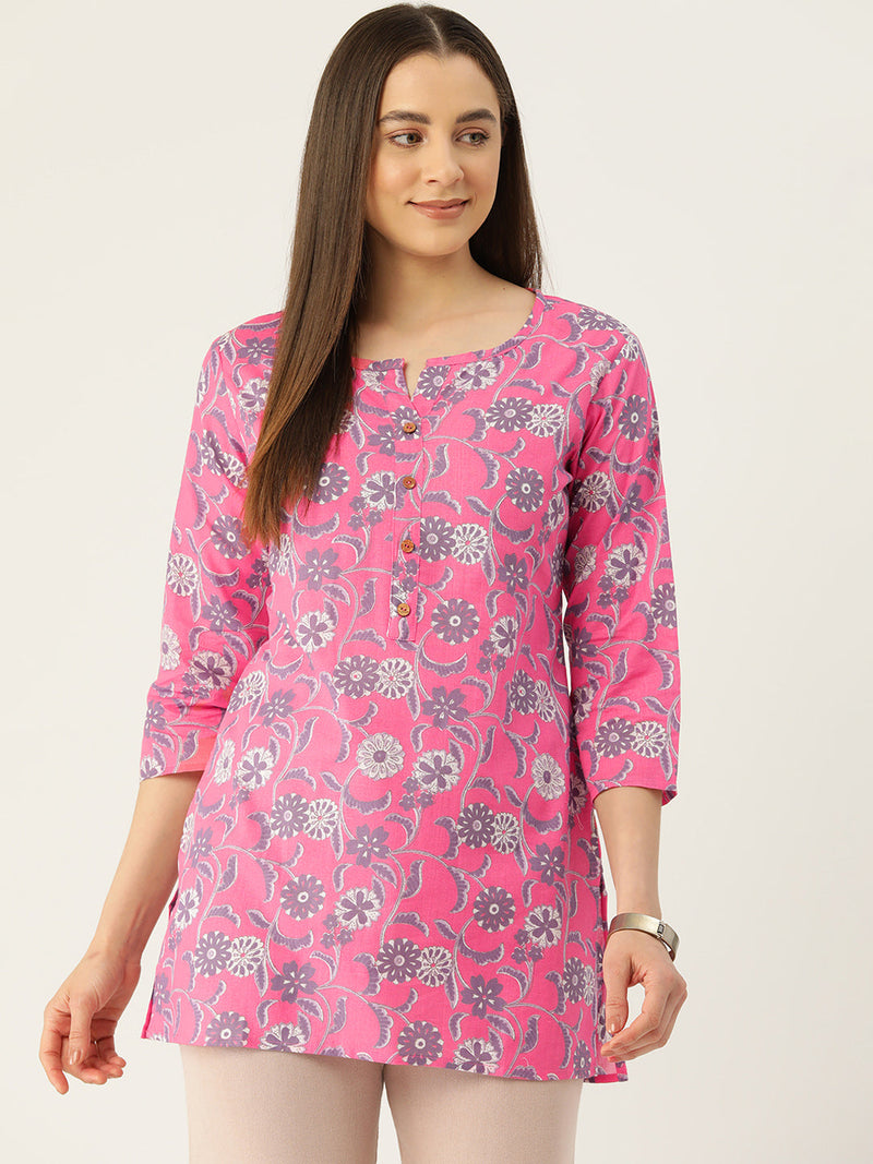 Floral Print 4 Button Straight Kurti