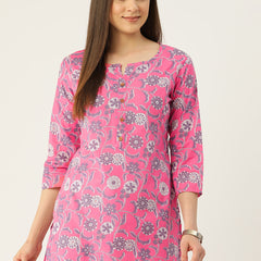Floral Print 4 Button Straight Kurti