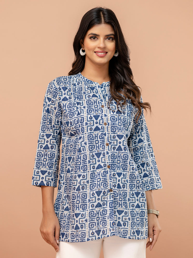 Elegant Mandarin Collar Printed Tunic – Stylish & Comfortable, Sizes