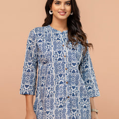 Elegant Mandarin Collar Printed Tunic – Stylish & Comfortable, Sizes