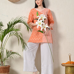 White White Embroidered Cotton Palazzos–Elastic Waist & Ankle-Length with Side Pocket