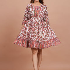 Floral Cotton Flared Dress (S–XXL | 3/4 Sleeves) – Breezy Comfort with Feminine Flow