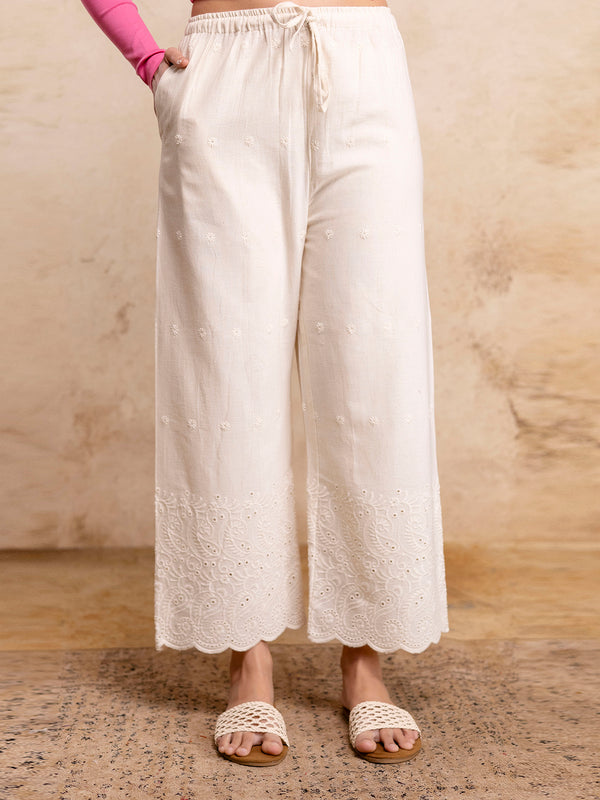 Women’s Cotton Embroidered Wide-Leg Palazzos | Soft, Breathable & Elegant