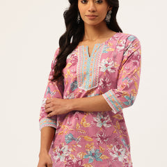 Empress Short Kurti for Women - V-Cut Neckline with Border Detail & 3/4 Sleeves
