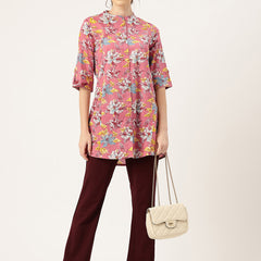 Printed Mandarin Collar top – Casual & Chic