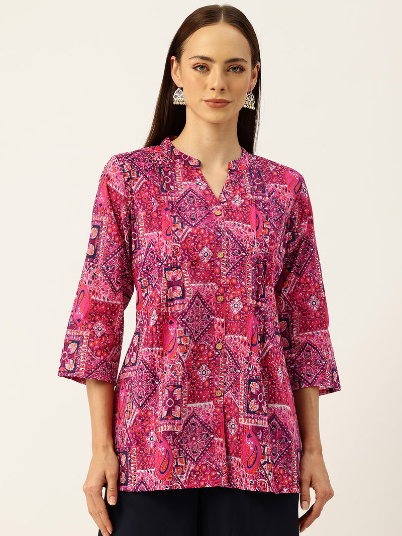 Elegant Mandarin Collar Printed Tunic – Stylish & Comfortable, Sizes