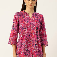 Elegant Mandarin Collar Printed Tunic – Stylish & Comfortable, Sizes