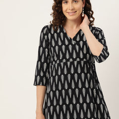 Floral Print Angrakha 3\4 Sleeves Flared Kurti