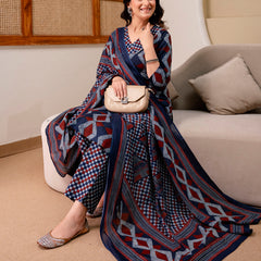 Bordered V-Neck 3-Piece Kurta Set with Ankle-Length Pants & Full-Length Dupatta (M–XXL)