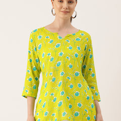 3/4 Sleeve Round Neck Vcut top Green1 Colour