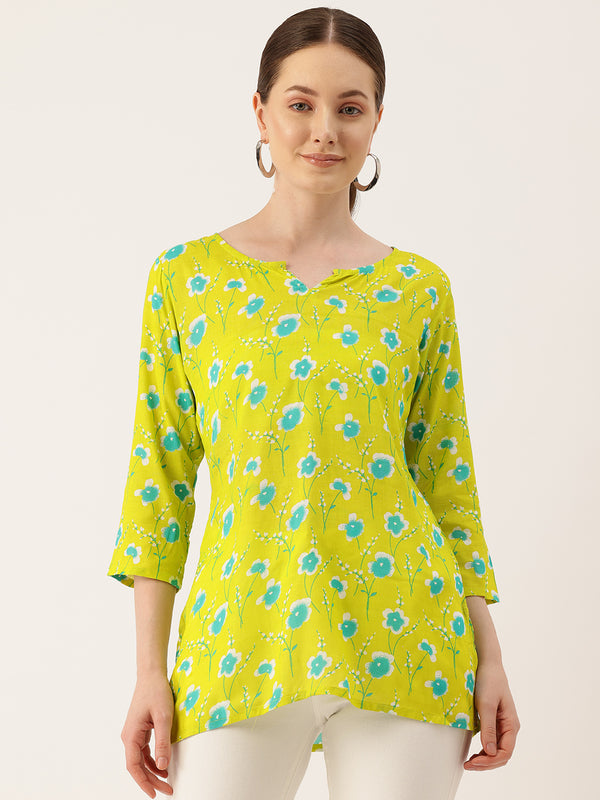 3/4 Sleeve Round Neck Vcut top Green1 Colour