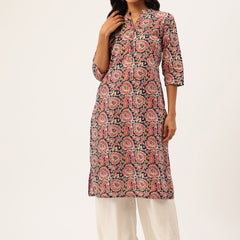 Graceful Long Kurta with 3/4 Sleeves and Button accents A Perfect Fusion of Comfort and Style