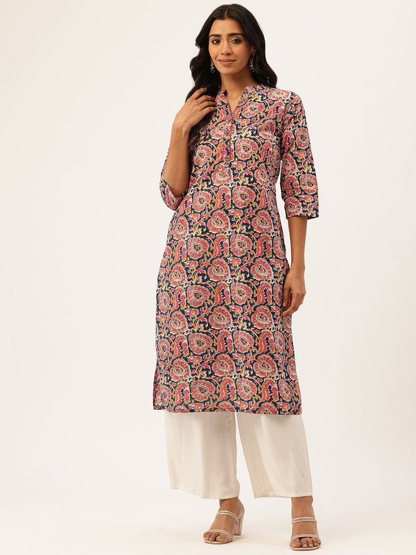 Graceful Long Kurta with 3/4 Sleeves and Button accents A Perfect Fusion of Comfort and Style